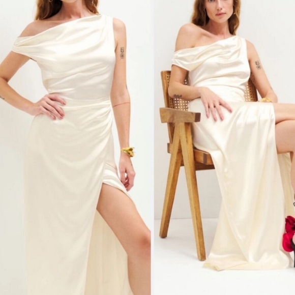 Reformation Poema Ivory Silk Wedding Dress Gown New With Tags Size 6 - Picture 7 of 12